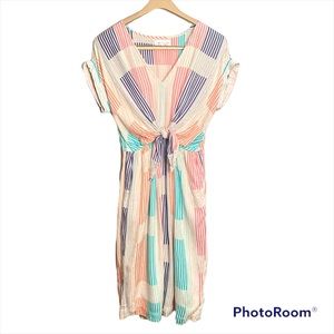 Lou & Grey for LOFT Striped Tie Front Elastic Waist Dress Size XS